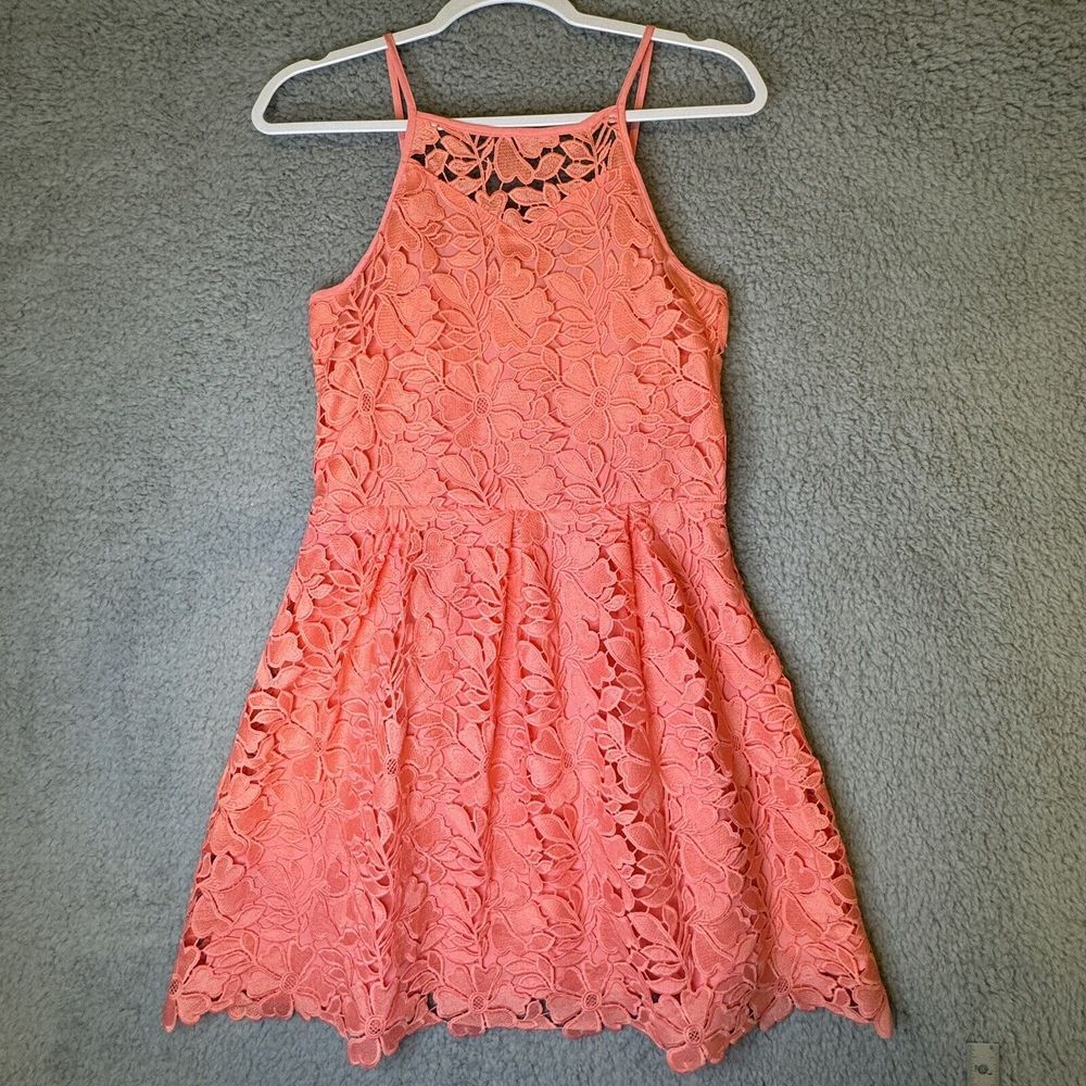 Zunie Big Girl Dress Sleeveless Floral Lace Coral Pink Lined Zipper Side Size 16